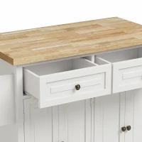 HOMCOM Kitchen Island on Wheels, Rolling Kitchen Storage Trolley with Rubber Wood Top, Drawers, Adjustable Shelves, Cream White(m-11)