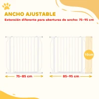 PawHut Puerta para Perros con Ancho Ajustable 75-95 cm Barrera de Seguridad para Perros con Extensión y Doble Bloqueo Blanco(m-4)