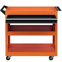 DURHAND Carrello Porta Attrezzi con Manico Laterale, Cassetto e 3 Ripiani in Acciaio, 82x35x76 cm, Arancione(m-11)