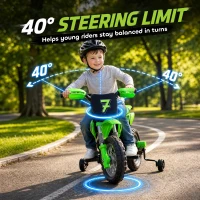 AIYAPLAY 12V Kids Electric Motorbike, Ride on Motorcycle with Dual Motors, Training Wheels, Rear Suspension for 3-6 Years, Green(m-6)