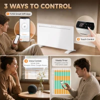 HOMCOM Smart Panel Heater Wall Mounted/Freestanding, Electric Heater with Weekly Timer, Open Window & Anti-Frost, 2000W, White(m-5)