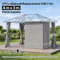 Outsunny 4 Pack Replacement Gazebo Curtains Privacy Panel for Most 3 x 4m Gazebo Canopy Pavillion Outdoor Shelter Sidewalls Accessories Light Grey(m-3)