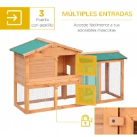 PawHut Jaula para Conejos Grande 145x45x85 cm con Techo Asfáltico Bandeja Extraíble Escalera  para Exterior Natural(m-5)