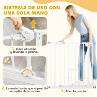 PawHut Barrera de Seguridad Extensible con Puerta Pequeño Cierre Automático y Sistema de Doble Bloqueo 74-80x76,2 cm Blanco(m-6)