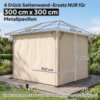Outsunny 4 Ersatzvorhänge für 3x3m Pavillons, robust, für Stangen und Gleitschienen, doppelter Reißverschluss, beige(m-3)