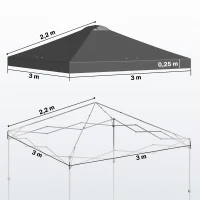 Outsunny Toile de Rechange pour Tonnelle 3 x 3 m UV50+ Imperméable avec 8 Trous de Drainage 3 x 3 m, Gris Foncé(m-3)