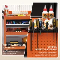 DURHAND Carrello Porta Attrezzi con Manico Laterale, Cassetto e 3 Ripiani in Acciaio, 82x35x76 cm, Arancione(m-5)