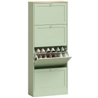 HOMCOM Schuhschrank für 24 Paar, Schuhschrank mit 4 Klappschubladen, verstellbare Einlegeböden, 60x23,5x153cm, grün(m-8)