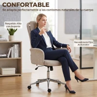 HOMCOM Silla de Escritorio Giratoria con Respaldo Alto Función Balanceo Altura Ajustable Reposabrazos Acolchados Ruedas Beige(m-4)