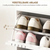 HOMCOM Schoenenkast met 3 kleppen en verstelbare planken, tot 18 paar, wit(m-5)