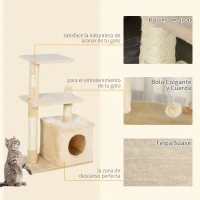 PawHut Árbol Rascador para Gatos 81,5 cm Torre para Gatos con Postes de Sisal 2 Plataformas Cueva y Bola Colgante Estilo Elegante 50x30x81,5 cm Beige(m-5)