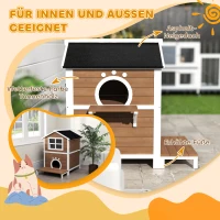 PawHut Buitenkattenhuis met Weerbestendig Dak, Venster, Balkon, 2 Niveaus, Verwijderbare Bodem, voor 1-2 Katten, Bruin(m-4)