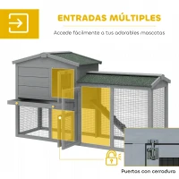PawHut Conejera de Madera de 2 Niveles con Techo Asfáltico Bandeja Extraíble y Escalera para Exterior 150x45x85 cm Gris(m-5)