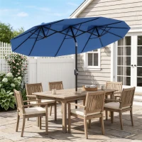 Outsunny Sonnenschirm, Gartenschirm, neigbar, mit Handkurbel, Winddach, Polyester+Stahl, Marineblau, 285 x 147 cm(m-10)