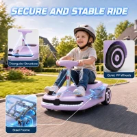 AIYAPLAY 12V Electric Wiggle Car with Pedal, Kids Electric Car with 2 Speeds, Soft Start, Music, Lights for 3-5 Years, Purple(m-6)