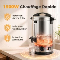 HOMCOM Distributeur d'Eau Chaude en Inox 8L 1500 W, 9 Niveaux de Température 30-110 °C, Maintien au Chaud, Robinet, Argenté(m-7)