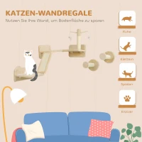 PawHut Katzen Kletterwand Set mit Kratzpfosten, Sprungplattformen und Spielbällen, zum Klettern und Ausruhen, Beige(m-4)