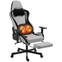 HOMCOM Scaun Gaming Ergonomic cu Masaj încălzit, Suport Picioare, Textil, Gri(m-12)