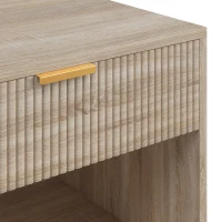 HOMCOM Bedside Table with Drawer and Open Compartment, Nightstand with Handle for Bedroom, Living Room, Natural Wood Finish(m-10)