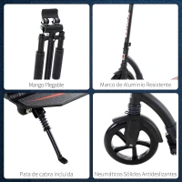 HOMCOM Patinete Plegable de Aluminio para Niños de +14 años Scooter Patinete Ligero Altura Ajustable 82-97 cm Pedal Inferior Pata de Cabra 2 Ruedas Grandes Ø230mm Frenado Aluminio Carga 100kg Negro(m-8)