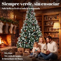 HOMCOM Árbol de Navidad Artificial Nevado 240 cm con 1773 Ramas Bayas Rojas Piñas Base de Acero Plegable Montaje Rápido Verde(m-4)