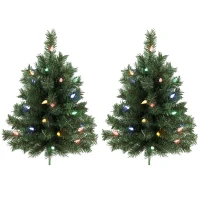HOMCOM 60 cm Prelit Christmas Tree, 2 Packs Artificial Christmas Trees with 60 Colourful LED Lights, 130 Tips, Green(m-15)