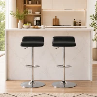 HOMCOM Taburet de bar rotativ 360° Scaun de bar cu cadru din oțel argintiu, Reglabil pe înălțime Scaun de bucătărie cu suport pentru picioare, Negru(m-4)