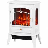 HOMCOM Elektrokamin freistehend mit 3-Seiten-Panorama, elektrischer Kamin, 39x24x57 cm Weiß(m-11)