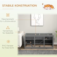 PawHut Zwerghamsterkäfig, Nagerkäfig, Kleintierbox, abschließbar, Holz, pflegeleicht, Grau(m-6)
