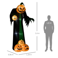 HOMCOM Halloween-Deko, 2,40m großer Kürbisgeist, selbstaufblasend, LED-Beleuchtung, für Außenbereiche(m-3)