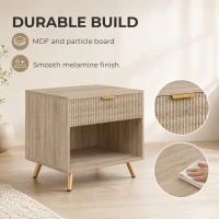HOMCOM Bedside Table with Drawer and Open Compartment, Nightstand with Handle for Bedroom, Living Room, Natural Wood Finish(m-6)