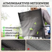 Outsunny Gartenmöbel Set Sitzgruppe 150 x 80cm Tisch mit 6 Atmungsaktiven Stühlen Holzoptik Stahlrahmen Schwarz(m-6)