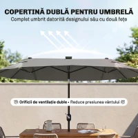 Outsunny Umbrelă dublă cu bază în formă de cruce și lumini solare, 295x150x219cm, gri(m-10)