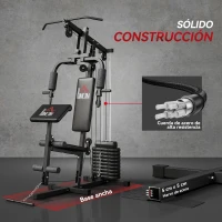 HOMCOM Máquina de Musculación con Pesas Ajustables de 45 kg Prensa de Pecho y Piernas Polea 135x103x210 cm Negro(m-6)