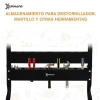 DURHAND Banco de Trabajo Plegable Mesa de Trabajo Portátil con 4 Abrazaderas Agujeros para Sierra Uso Doméstico Carpintería Hierro MDF Soporta 70 kg 56x62x75 cm Natural Negro(m-5)