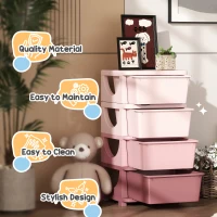 HOMCOM Four-Tier Kids Storage Boxes, with Four Drawers, Pink(m-7)