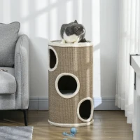 PawHut Krabton voor Katten, Zacht Pluche, Sisal-Krabmat, Robuust, Ø38 x 70H cm, Bruin(m-7)