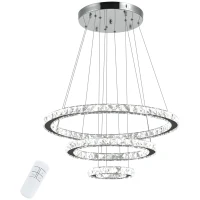 HOMCOM Lámpara de Araña de Cristal Moderna Lámpara Colgante LED 40W con 3 Anillos Ángulo Ajustable y Control Remoto 4000K Luz Blanco para Salón Comedor Ø60x110 cm(m-1)