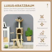 PawHut Krabpaal met Kattenhol, Ligplatform, Speelbal, 45x40x116cm, Bruin/Beige(m-4)