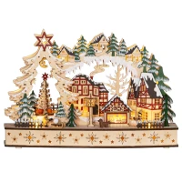 HOMCOM Village de Noël lumineux, village de Noël animé en bois, avec 20 LED, paysage enneigé, 45L x 12l x 30H cm, bois naturel(m-1)