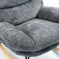 HOMCOM Schommelstoel van chenille, fauteuil voor kleermakerszit met dubbellaags kussen, zachte rugleuning en onderstel van rubberhout, donkergrijs(m-12)