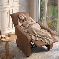 HOMCOM Poltrona Relax Reclinável Manual 155° com Pousa-pés, em PU, para Sala e Quarto, Castanho escuro(m-5)