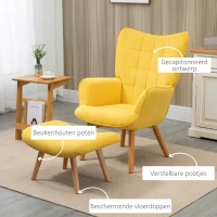 HOMCOM Fauteuil scandi accent met voetenbank, fauteuilset, beukenhout, corduroy-look, geel(m-5)