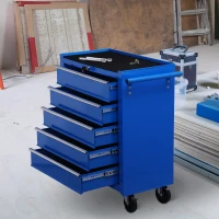 HOMCOM Carro Caja de Herramientas Taller Movil con 5 Cajones 4 Ruedas Chapa de Acero Azul(m-2)