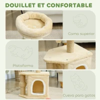 PawHut Árbol para Gatos Altura 66 cm Torre para Gatos con Cama Cueva Plataforma Bola Colgante y Poste de Yute Beige(m-5)