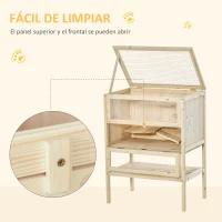 PawHut Jaula de Madera para Hámster Ratones Casa de Juegos con 5 Plataformas Rampa Techo Abatible Ventana Cristal Plástico y Estante Inferior 60x40x80 cm Natural(m-5)