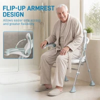 HOMCOM Foldable Shower Chair with Flip-Up Armrests, Shower Stool with Adjustable Height, Tool-Free Assembly, 136 kg(m-5)