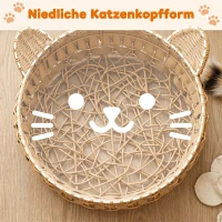 PawHut Rattan kattenmand met afneembaar kussen, kattenhol voor katten tot 10 kg, 50 x 50 x 25 cm, lichtbruin(m-6)