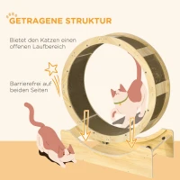PawHut Kattenlooprad 91 cm Met Rem, Krabpad, Eiken(m-5)