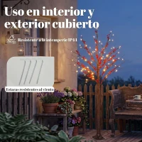 HOMCOM Árbol de Abedul Artificial 150 cm con 96 Luces LED Blanco Cálido Bayas Rojas Temporizador y 12 Ramas Flexibles Marrón(m-7)